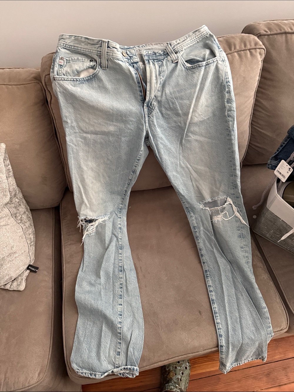 Ag Adriano Goldschmied Light Blue Distressed Flare Jeans